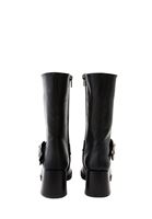 Women Black Heeled Boots with Buckle Detail