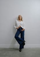 Bayan Lacivert Yüksek Bel Wide-Leg Pantolon