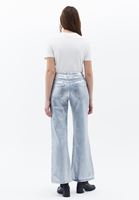 Bayan Mavi Orta Bel Wide-Leg Denim Pantolon