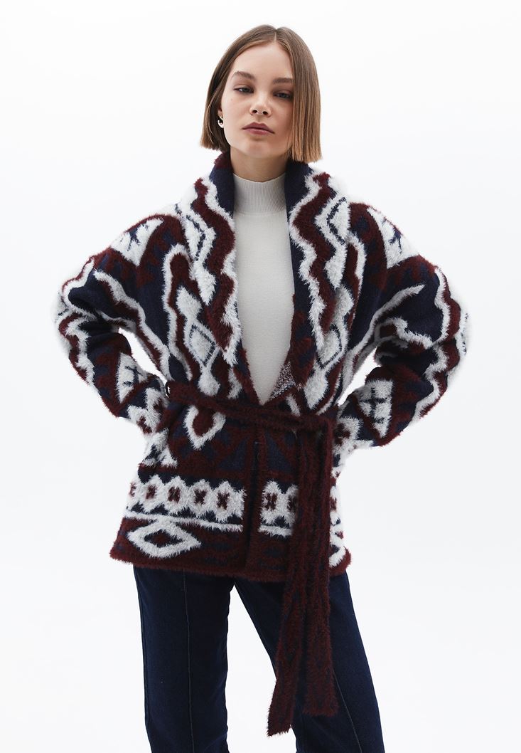 Women Mixed Jacquard Cardigan