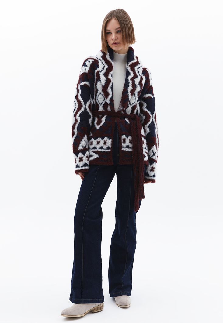 Women Mixed Jacquard Cardigan