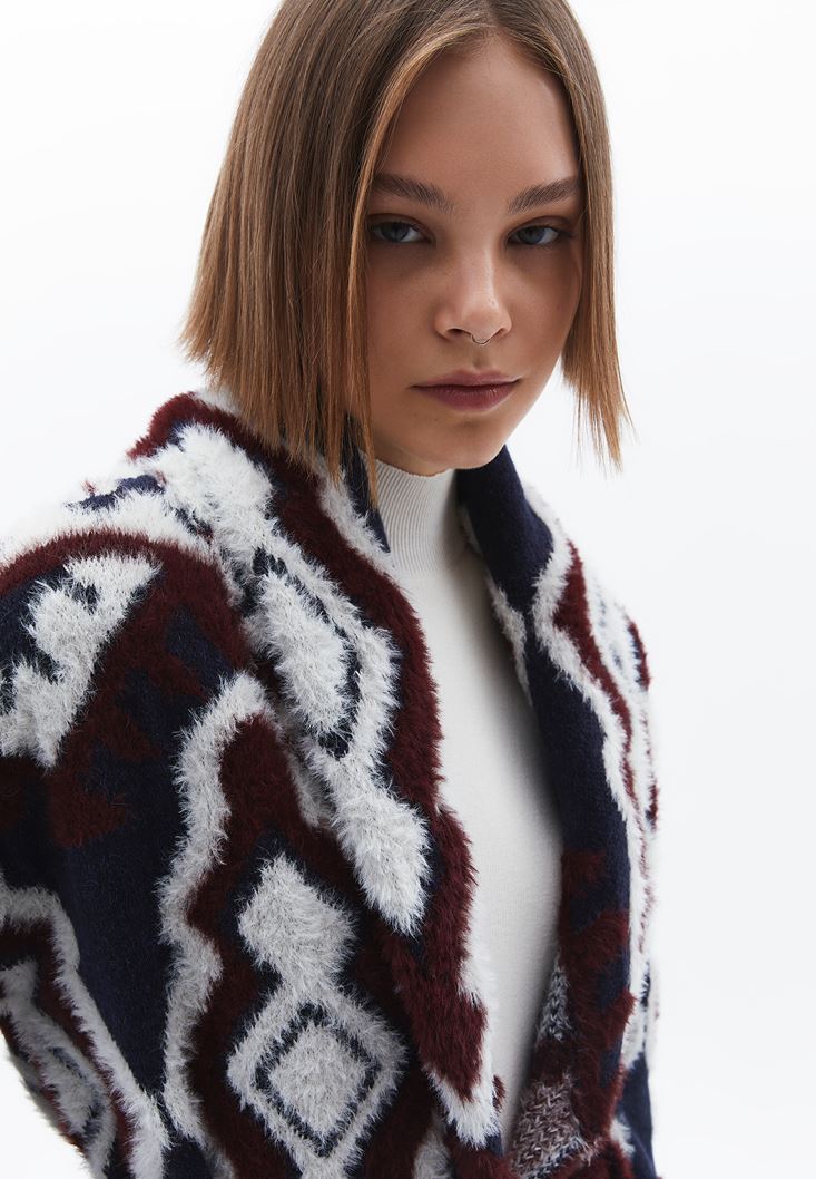 Women Mixed Jacquard Cardigan
