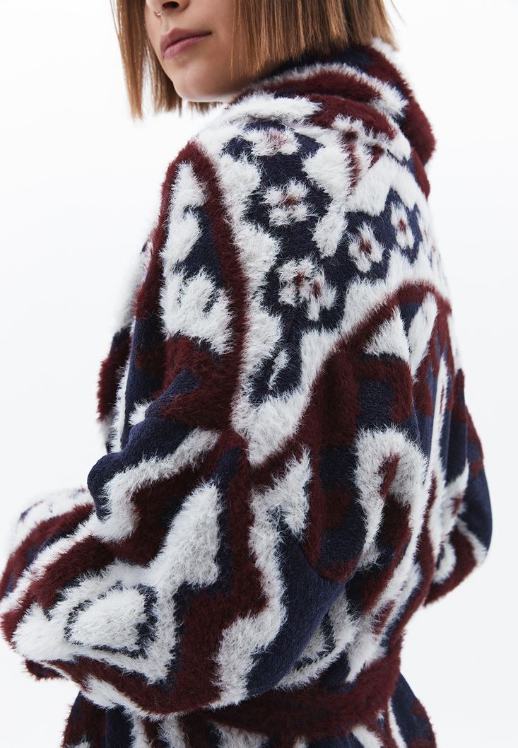 Women Mixed Jacquard Cardigan