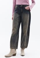 Women Brown Mid Rise Barrel Fit Denim Pants