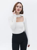 Women Cream High Neck Tshirt with Long Sleeves