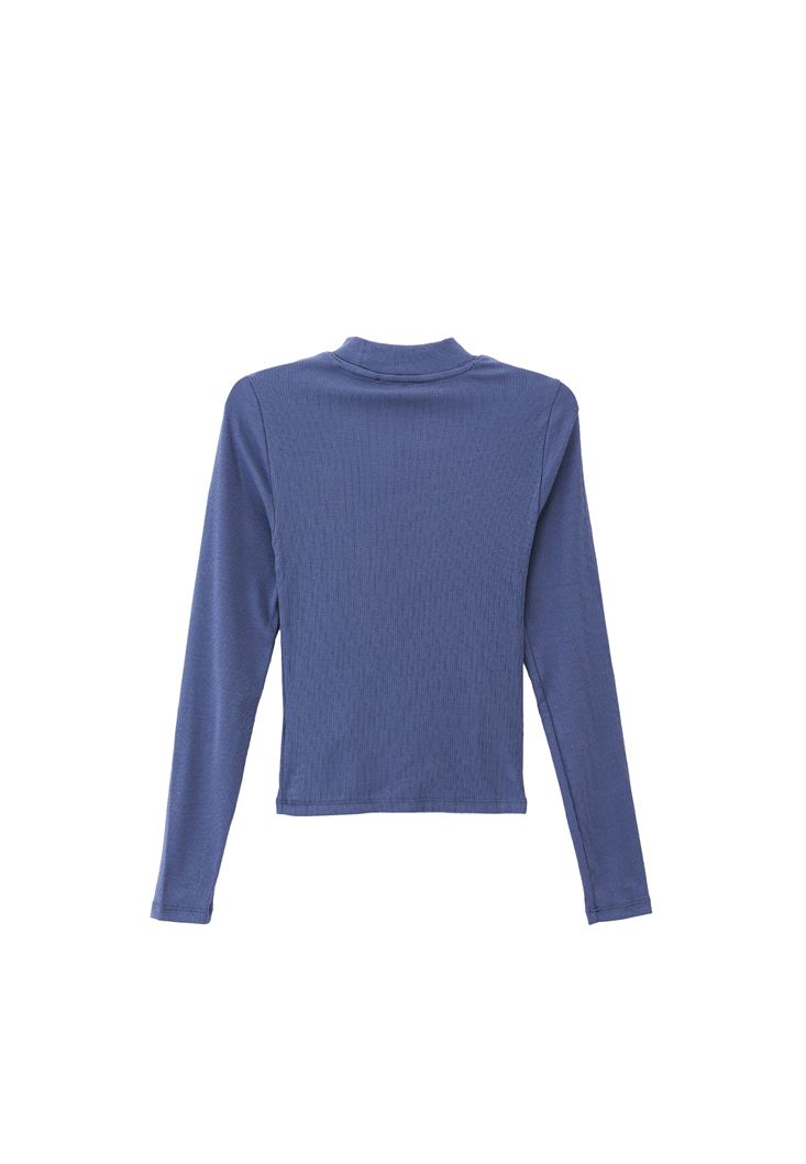 Women Blue High Neck Tshirt with Long Sleeves