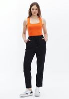 Women Black Linen Blended Carrot Fit Pants