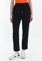 Women Black Linen Blended Carrot Fit Pants