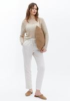 Women Beige Linen Blended Carrot Fit Pants