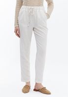 Women Beige Linen Blended Carrot Fit Pants