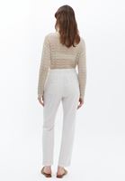 Women Beige Linen Blended Carrot Fit Pants