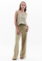 Women Green Linen Blended High Rise Wide Leg Pants