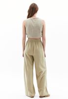 Women Green Linen Blended High Rise Wide Leg Pants