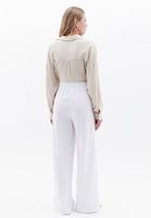 Women White Linen Blended High Rise Wide Leg Pants