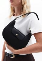 Women Black Baguette Bag with Buckle Detail