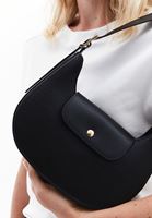 Women Black Baguette Bag with Buckle Detail