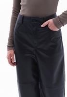 Women Black Vegan Leather Mid Rise Barrel Fit Pants