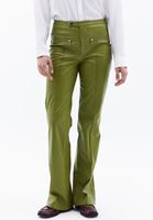 Women Green Mid Rise Vegan Leather Flared Pants