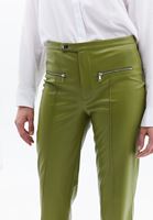 Women Green Mid Rise Vegan Leather Flared Pants