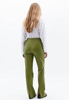 Women Green Mid Rise Vegan Leather Flared Pants