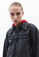 Women Grey Oversize Vegan Leather Jacket