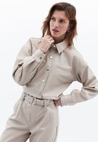 Women Beige Vegan Leather Crop Shirt