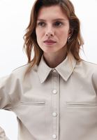 Women Beige Vegan Leather Crop Shirt