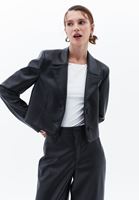 Women Black Vegan Leather Crop Blazer