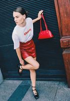 Women Red Ultra High Rise Vegan Leather Skirt