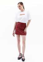 Women Red Ultra High Rise Vegan Leather Skirt