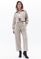 Women Beige Ultra High Rise Vegan Leather Pants