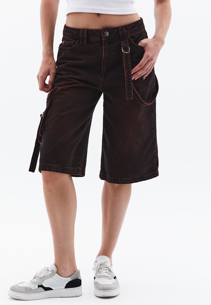Women Mixed Mid Rise Shorts with Cargo Pockets