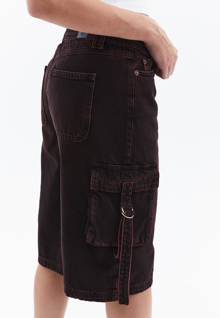 Women Mixed Mid Rise Shorts with Cargo Pockets