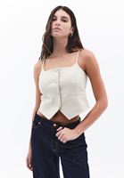 Bayan Krem Vegan Deri Crop Yelek