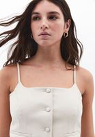 Bayan Krem Vegan Deri Crop Yelek