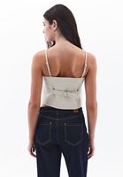 Bayan Krem Vegan Deri Crop Yelek