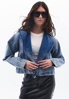 Women Blue Crop Denim Jacket