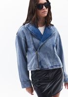 Women Blue Crop Denim Jacket