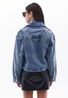 Women Blue Crop Denim Jacket