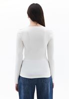 Women Cream Square Neck Tshirt with Long Sleeves