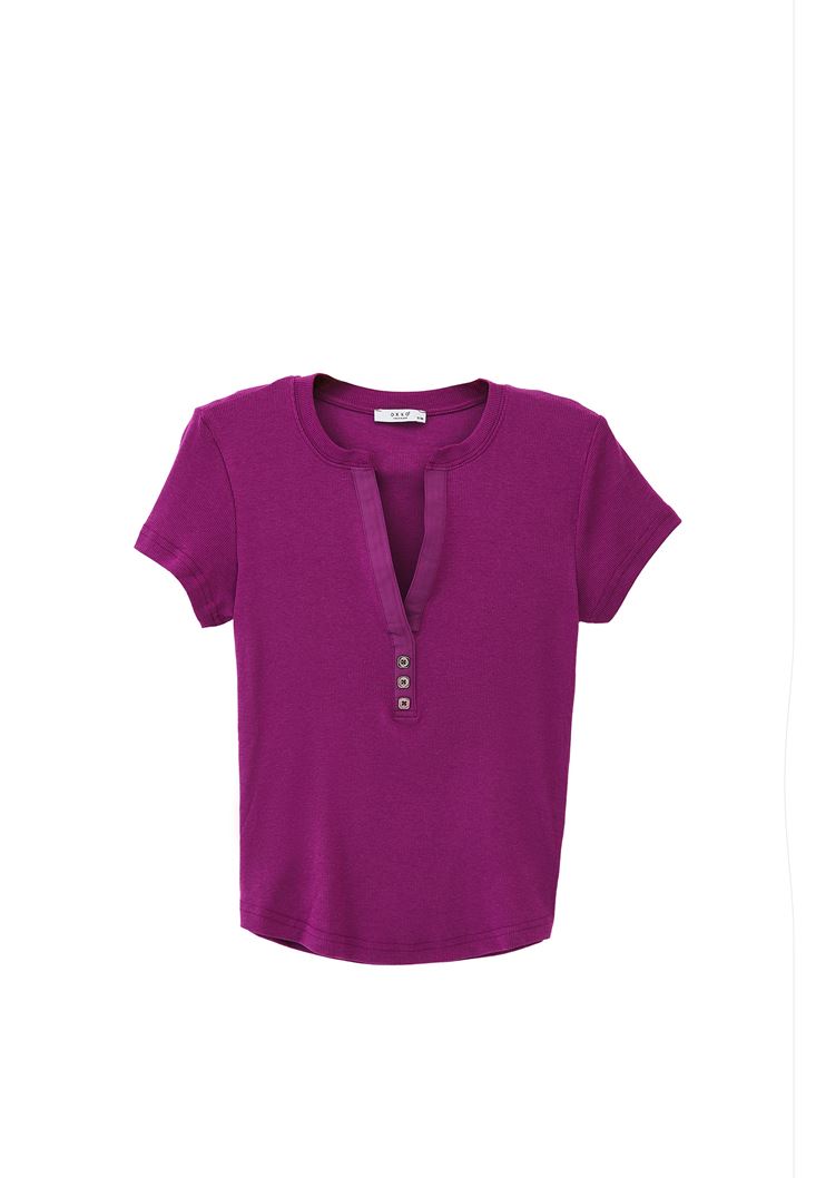 Women Purple Tshirt with Button Detail