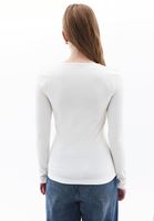 Women Cream V-Neck Tshirt with Long Sleeves