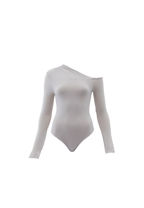 Beige Body Suit with Asymmetrical Neckline Online Shopping