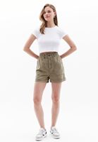 Women Green High Rise Mini Shorts