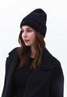 Women Black Knitted Beanie with Sequins