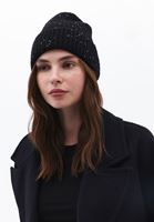 Women Black Knitted Beanie with Sequins
