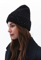 Women Black Knitted Beanie with Sequins