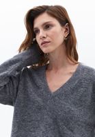 Women Grey Alpaca Wool Blended V-neck Sweater