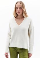 Women Cream Alpaca Wool Blended V-neck Sweater