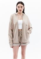 Women Beige Hooded Sweat Cardigan